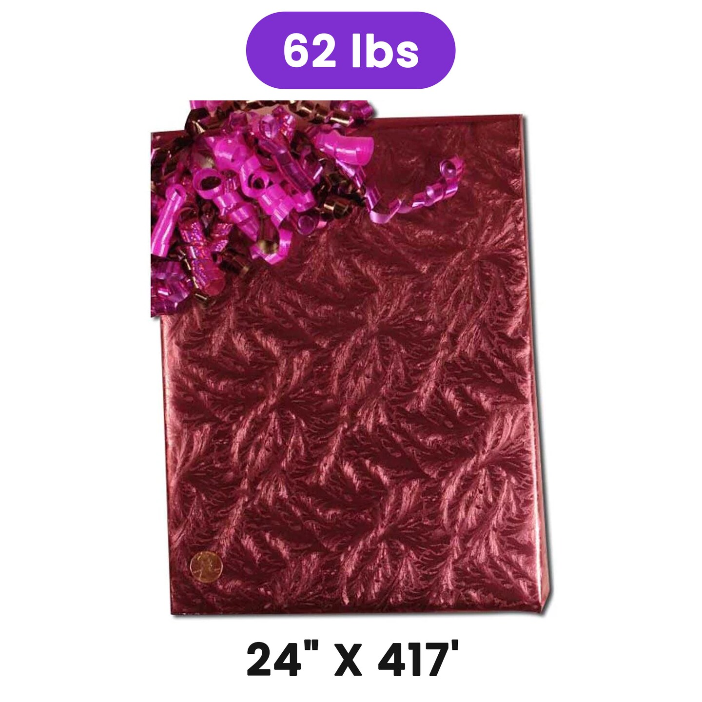 Burgundy Embossed Metallic Wrapping Paper 24&#x22; x 417&#x22; Roll