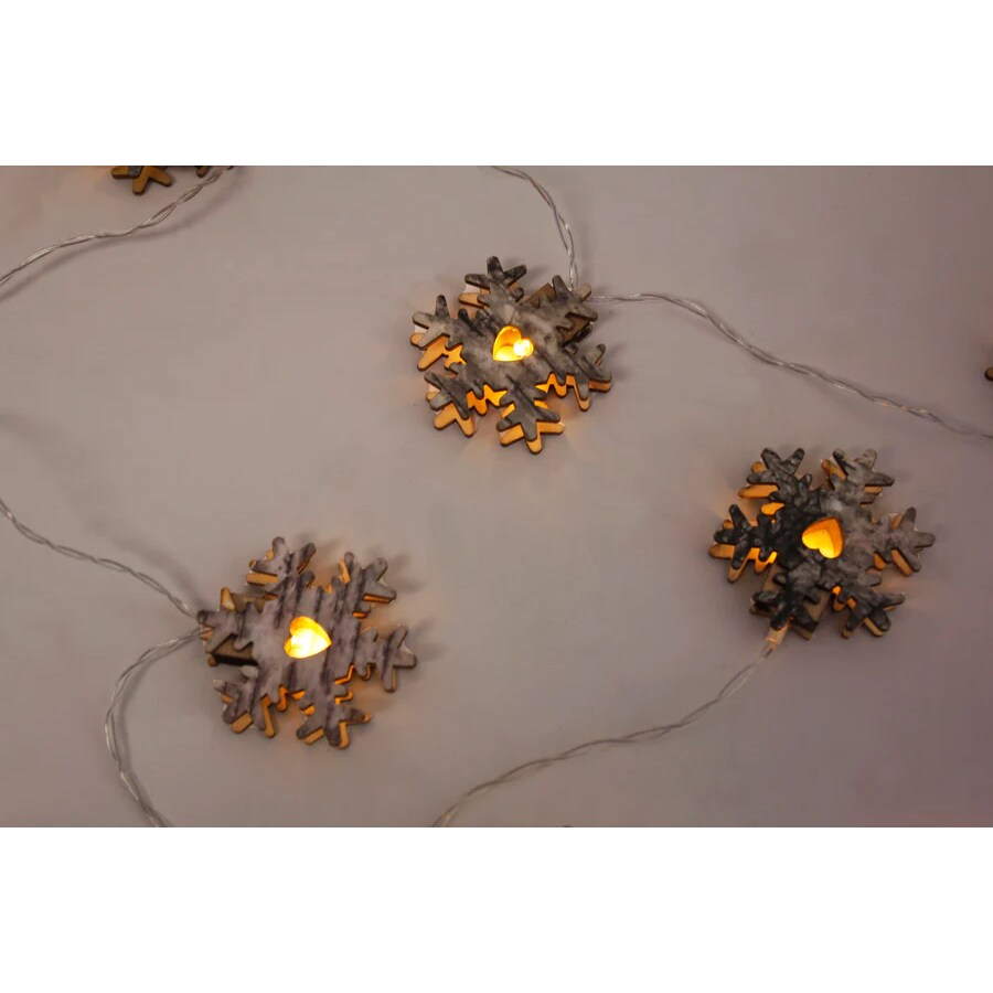 10 LED Wood Snowflake Light Set Battery Operated 2 Assorted Styles