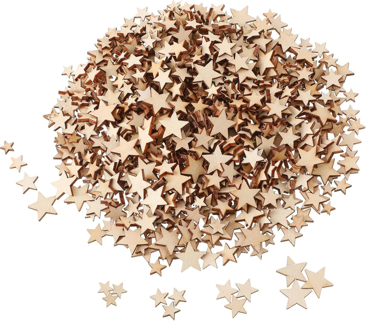 800 Pieces Christmas Small Wooden Stars Blank Wooden Star Slices Mini Star Embellishments Assorted Size Wooden Star Ornament for DIY Christmas Craft Making Supplies