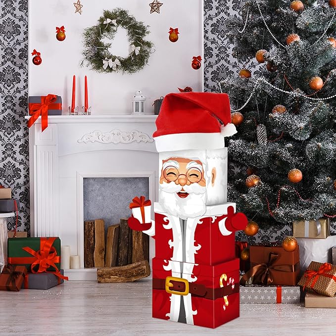 Stacking Boxes Santa Claus Gift Boxes with Lids Christmas Nesting Boxes for Home and Party Decoration