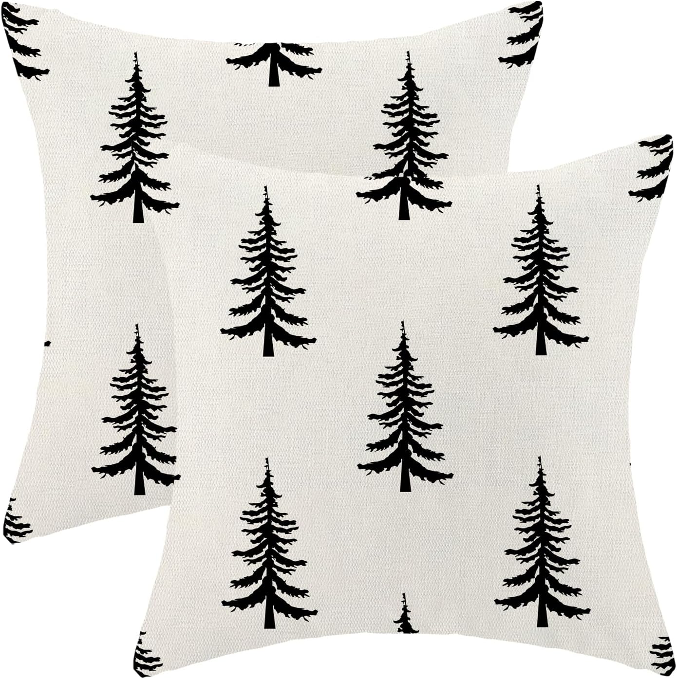 Christmas Pillow Covers 18x18 Inch Set of 2 Cream Black Christmas Tree Decor Throw Pillows Winter Xmas Holiday Outdoor Cushion Cases for Couch Bed Decorations