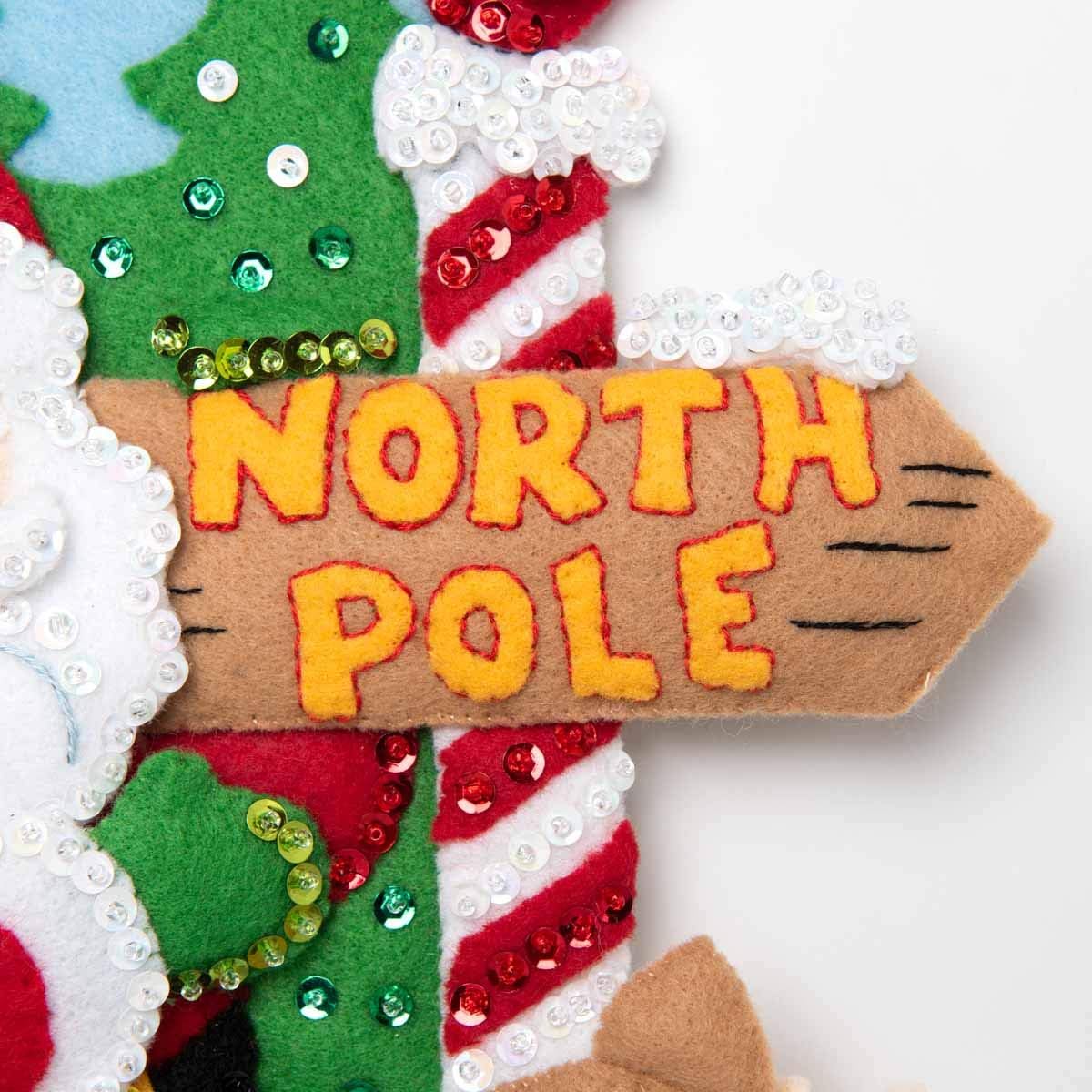 Felt Applique Christmas Stocking Kit, 18&#x22;, North Pole Santa