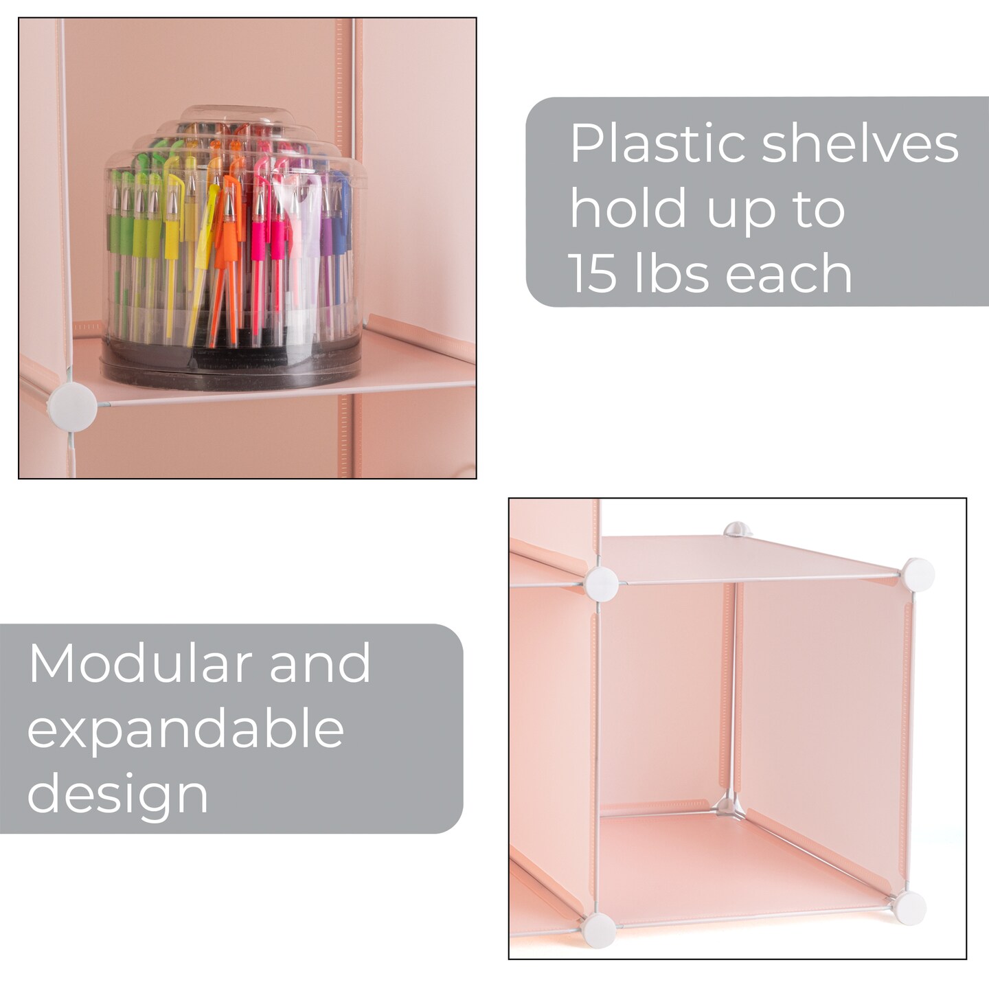 Smart Design 3 Cube Closet Organizer System- Pink