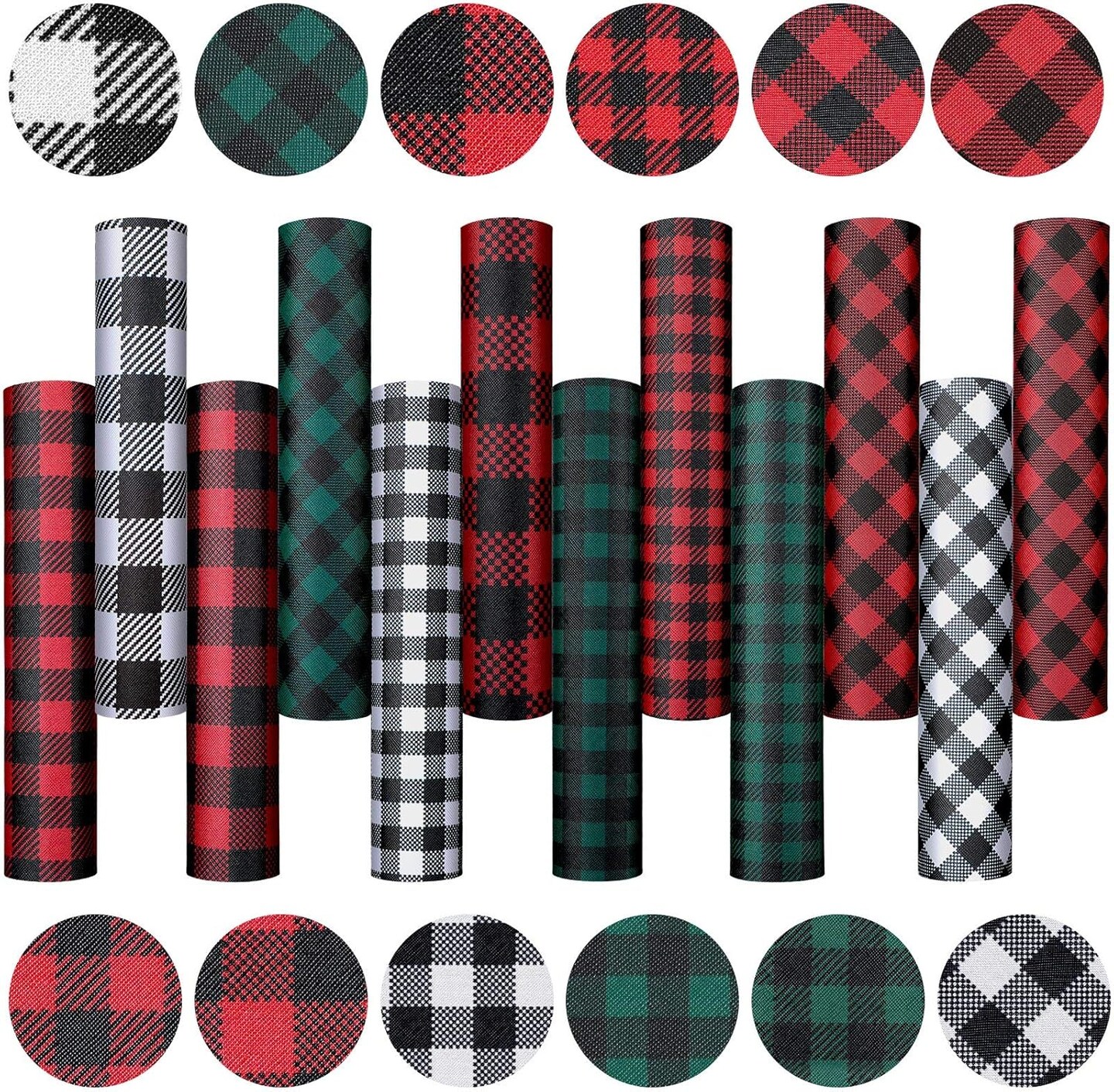 12 Pieces Christmas Buffalo Plaid Faux Leather Sheets Fabric Sheets DIY Crafts Synthetic Leather Sheets for Earrings Hair Bows DIY Crafting, 6.3 x 8.3 Inches