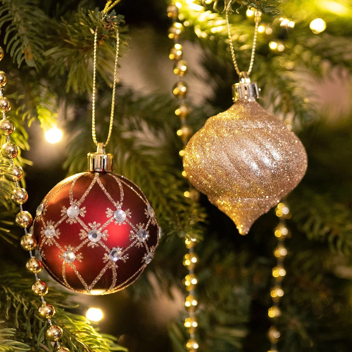 2.36 Inches Christmas Tree Ornaments Set, 16ct Burgundy and Gold Shatterproof Christmas Tree Decorations Bulk, Luxury Hanging Ball Ornaments for Xmas Trees Holiday Decor