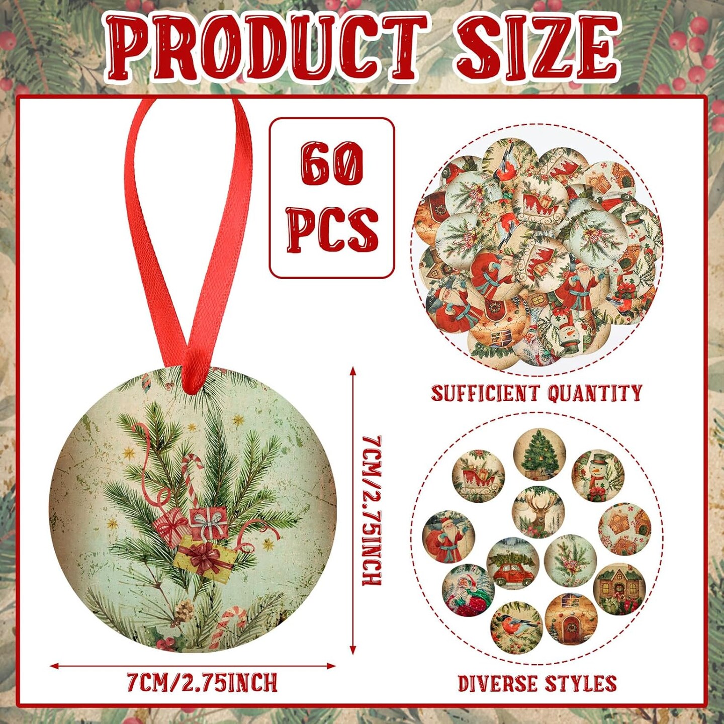 60 Pcs Vintage Christmas Tags for Gifts Merry Christmas Labels with String Holiday Presents Tags for Xmas Gift Tags with Ribbon for Home Decor Gift Wrapping Holiday Presents Package (Retro Style)