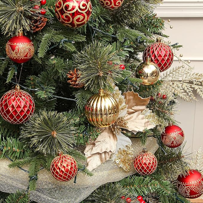 Christmas Ornament Decorations for Christmas Tree Hanging Decorative Red Gold Bauble Set for Home Party Wedding Decor