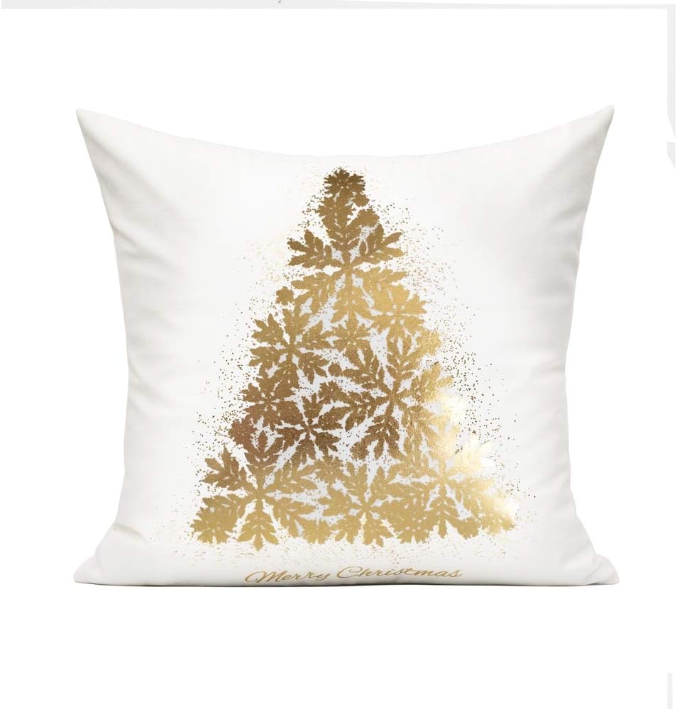 White Gold Christmas Decorations Throw Pillow Covers 18X18 Set of 4 Winter Xmas Navidad Home Holiday D&#xE9;cor Velvet Cushion Cases for Sofa Tree Snowflake Reindeer