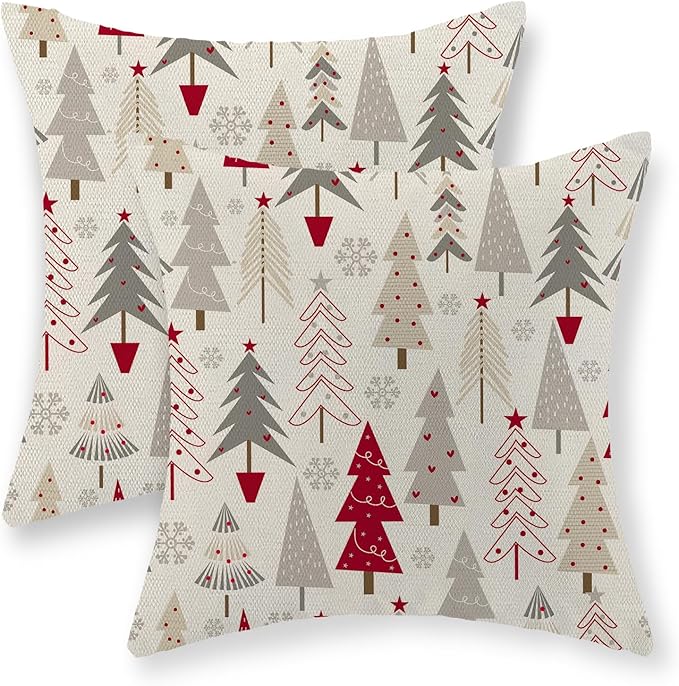 Christmas Pillow Covers 18x18 Set of 2 Christmas Decor Linen Pillowcase Geometric Colorful Christmas Tree Throw Pillows Winter Farmhouse Holiday Decorations Cushion Covers for Couch Home Sofa