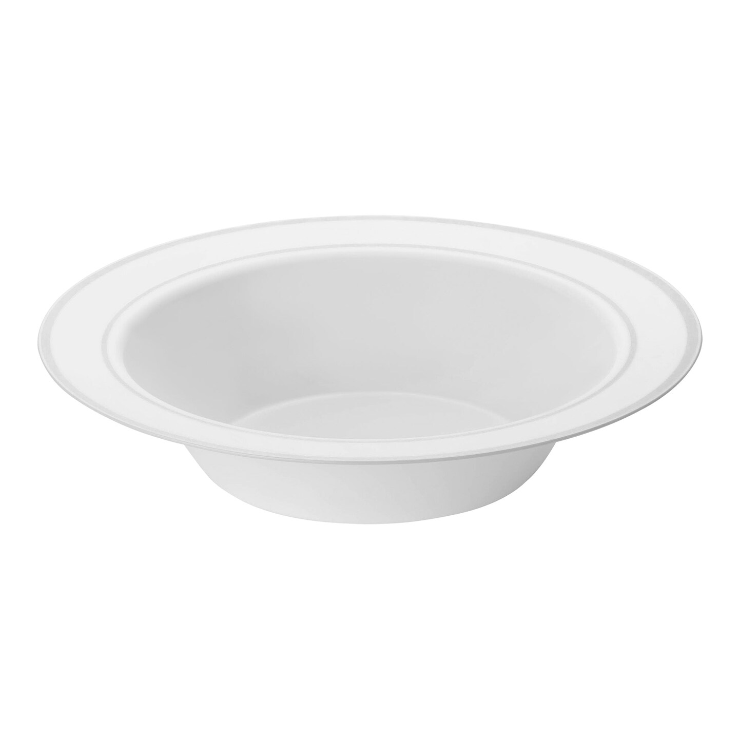 White with Silver Edge Rim Plastic Soup Bowls - 12 oz. (120 Bowls)