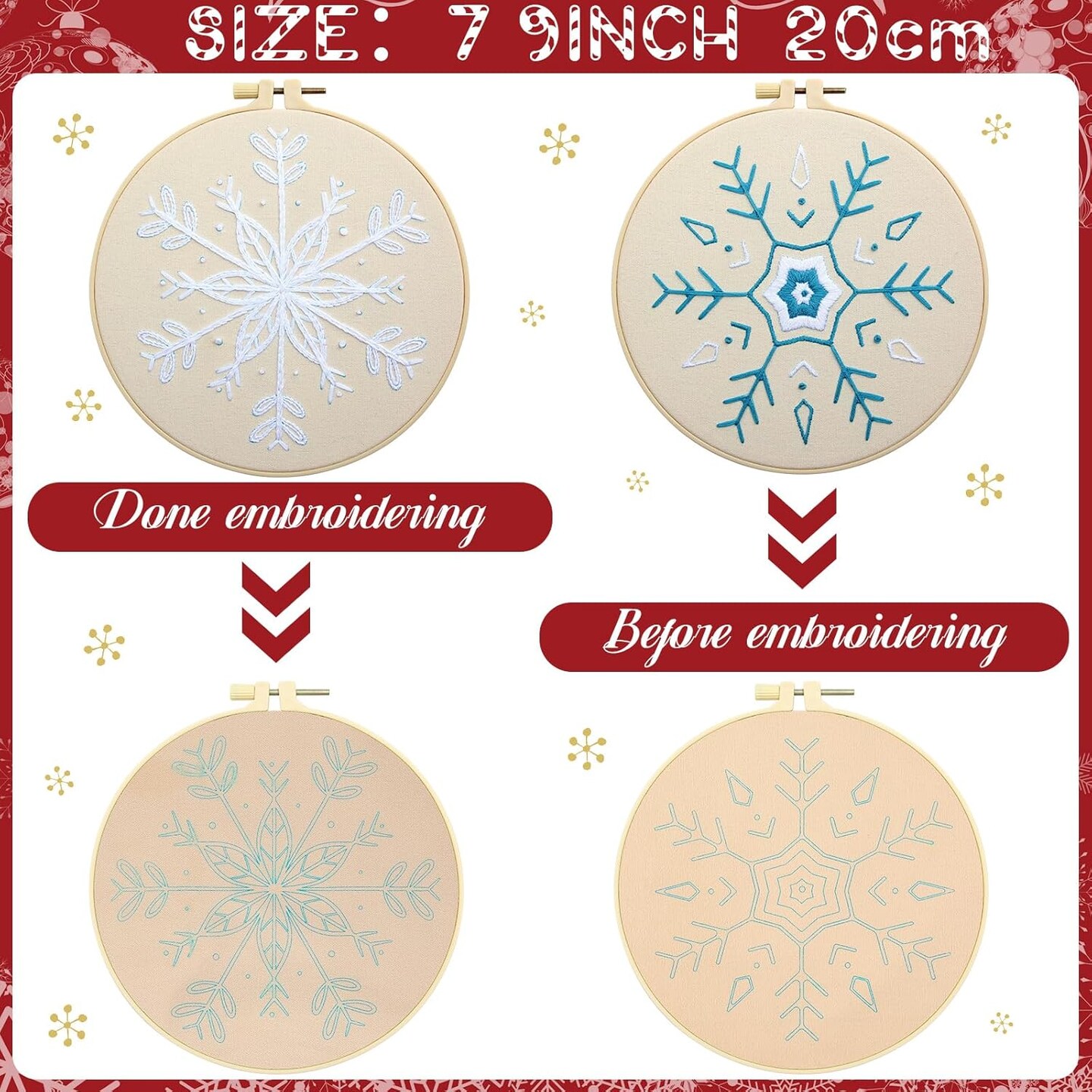 5 Set Christmas Embroidery Starter Kit with Snowflake Pattern, Winter Embroidery Kits for Beginners, Full Range of Winter Cross Kits, Embroidery Hoops and Color Threads