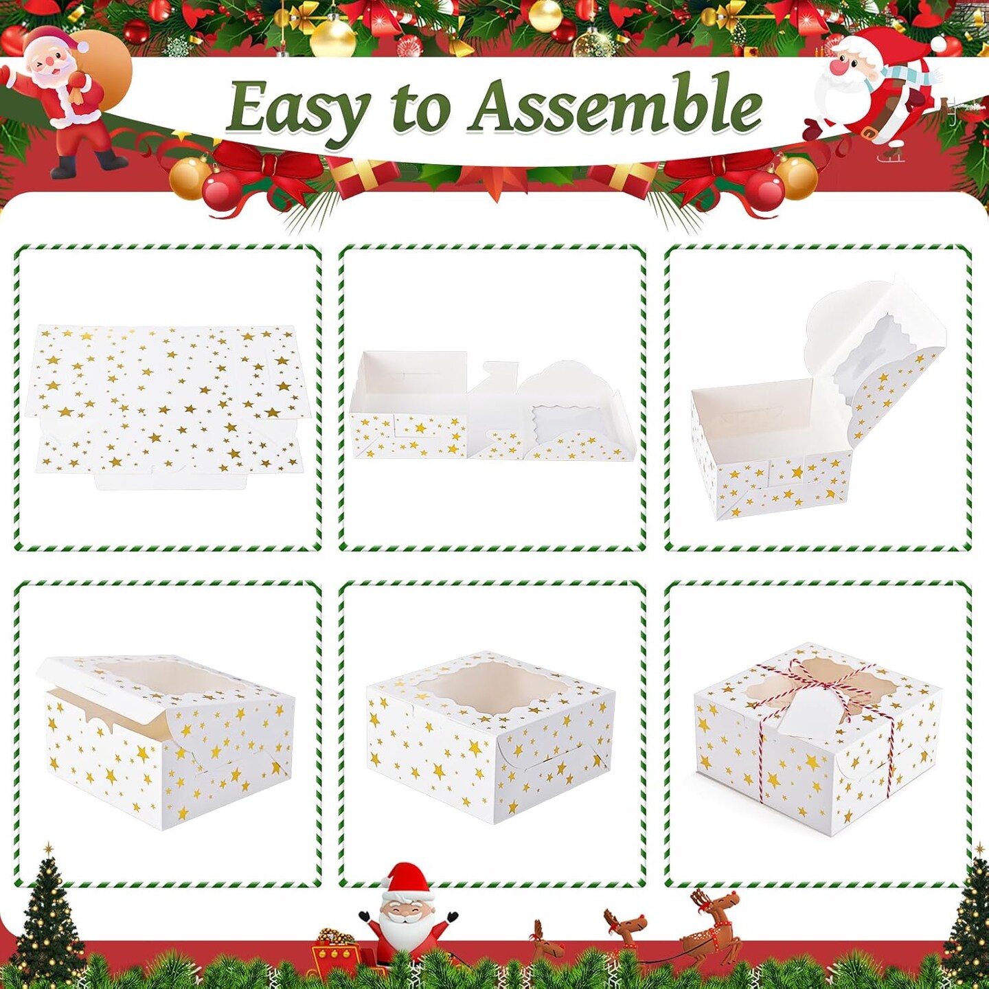 32Pcs 8x6x2.5 in Christmas Cookie Boxes with Window, White Bakery Boxes for Cookie, Treat Boxes Pastry Boxes for Gift Giving, Chocolate Covered Strawberries, Dessert, Donut, Cupcakes Muffins