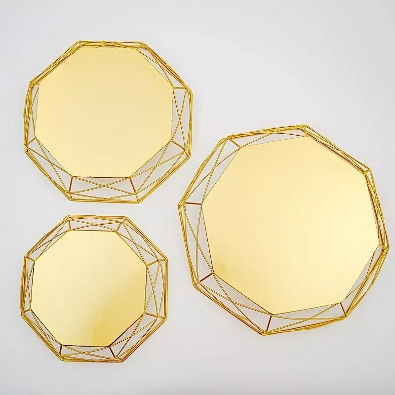 3 Gold Geometric Octagon Metal CAKE STAND Dessert Display Riser Party Supplies