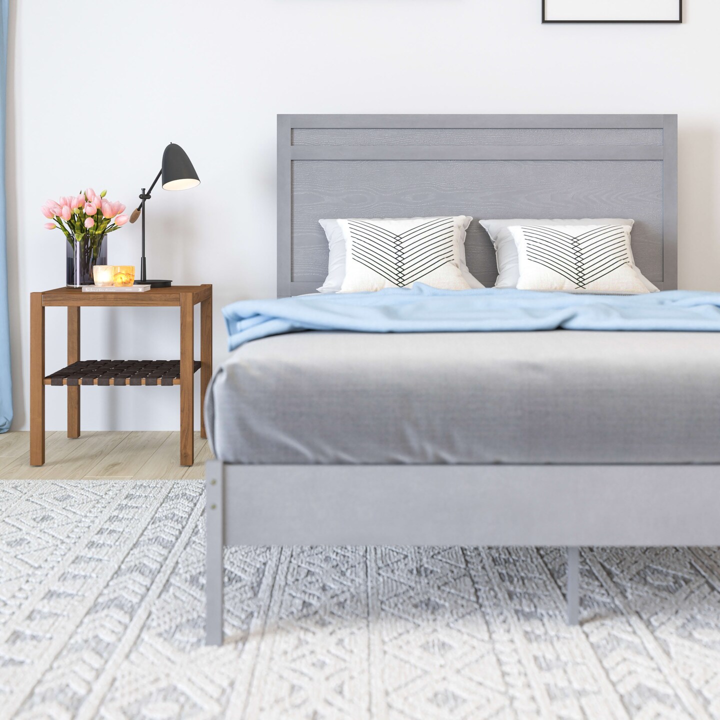 Merrick Lane Somerset Solid Wood Platform Bed with Wooden Slats and Headboard, No Box Spring Needed