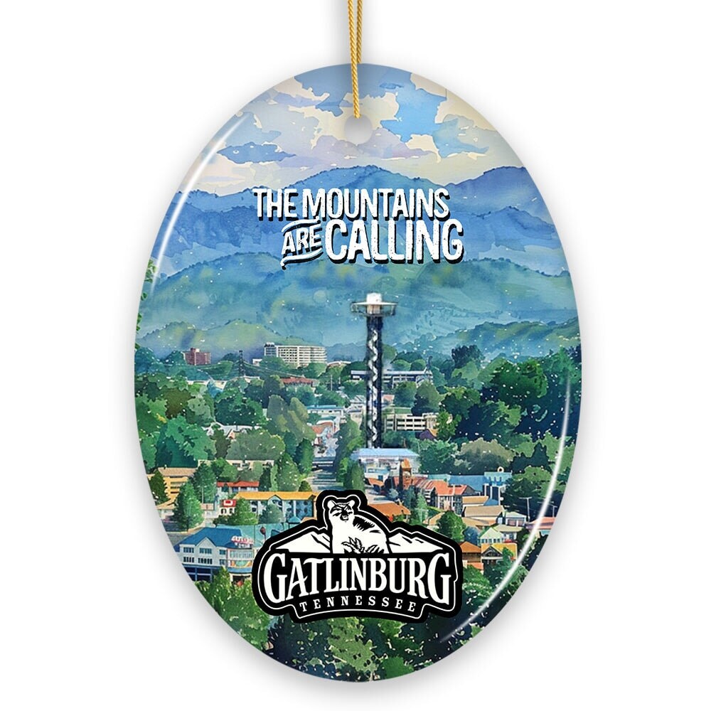 Classic Gatlinburg Tennessee Ceramic Ornament, Vintage Souvenir and Pigeon Forge Christmas Decor Gift
