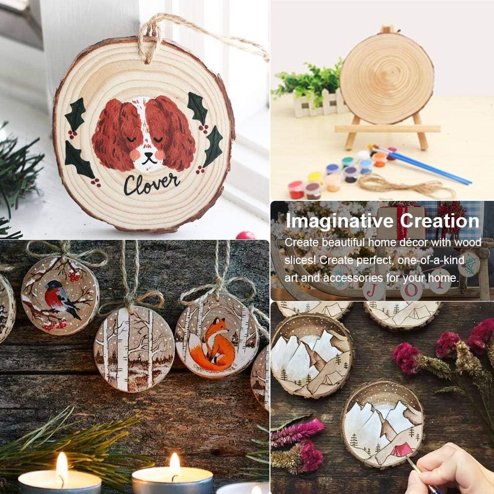 Natural Wood Slices 50 Pcs 2.7-3.1 Inches Craft Wood Kit Unfinished Predrilled with Hole Wooden Circles Tree Slices for Arts and Crafts Christmas Ornaments DIY Crafts