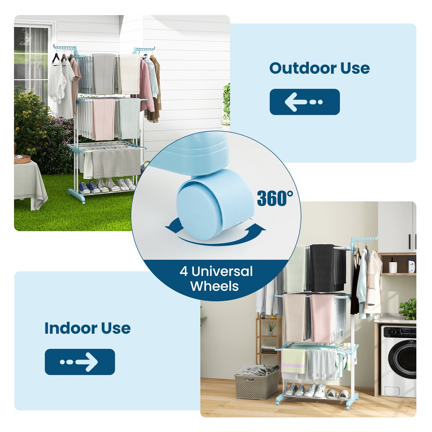 Costway 3-tier Folding Clothes Drying Rack with Rotatable Side Wings & Collapsible Shelves