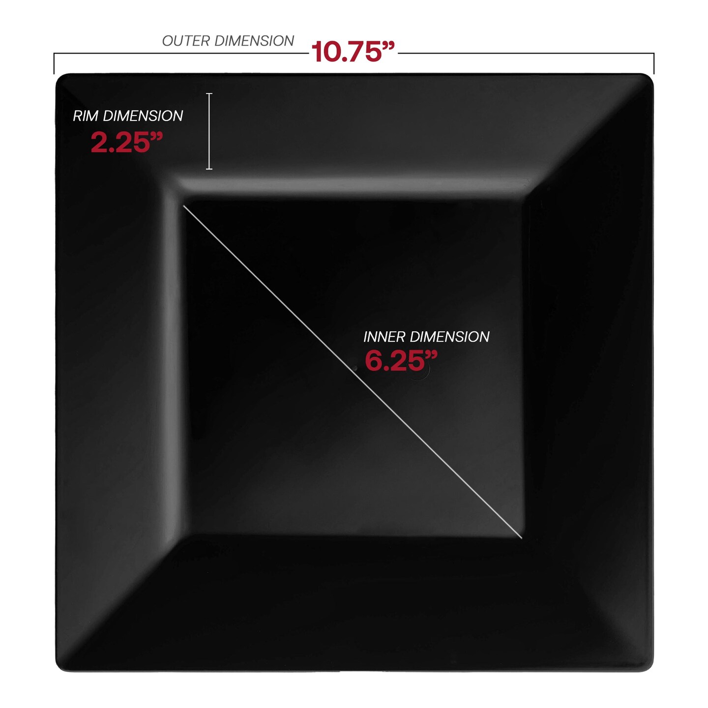 Black Square Plastic Dinner Plates - 10.25&#x22; (120 Plates)