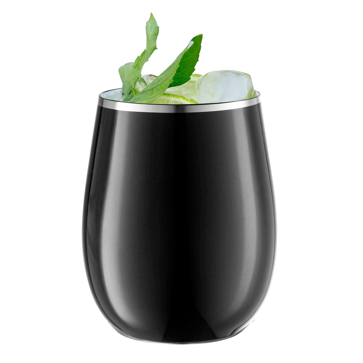 Black with Silver Elegant Stemless Plastic Wine Glasses - 12 oz. (64 Glasses)
