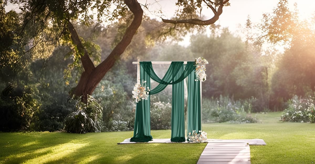 Emerald Green Wedding Arch Draping Fabric 1 Panel 29" x 20Ft Christmas Chiffon Outdoor Curtain Backdrop Sheer Arch Drapes for Thanksgiving Wedding Ceremony Party Ceiling Decoration