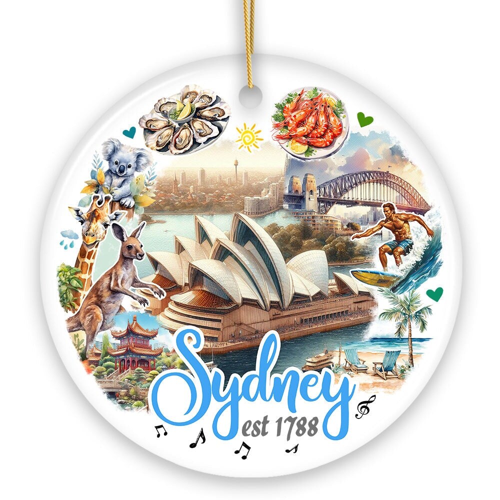Artistic and Iconic Sydney Landmarks Christmas Ornament, Australia Gift and Keepsake Souvenir