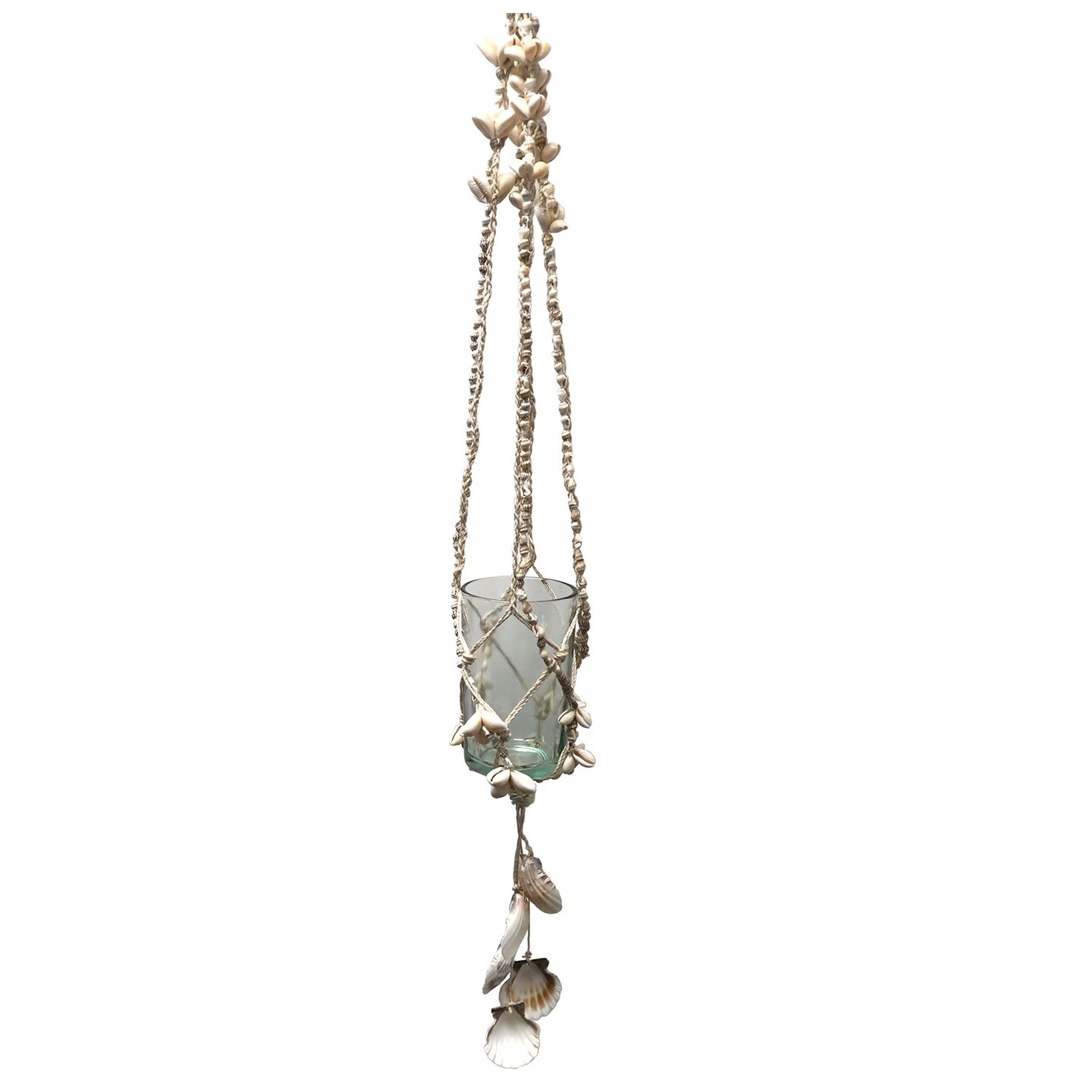 27&#x22; Hanging Rope Planter Small Pot Holder w/ Decorative Ocean Seashell Dangles