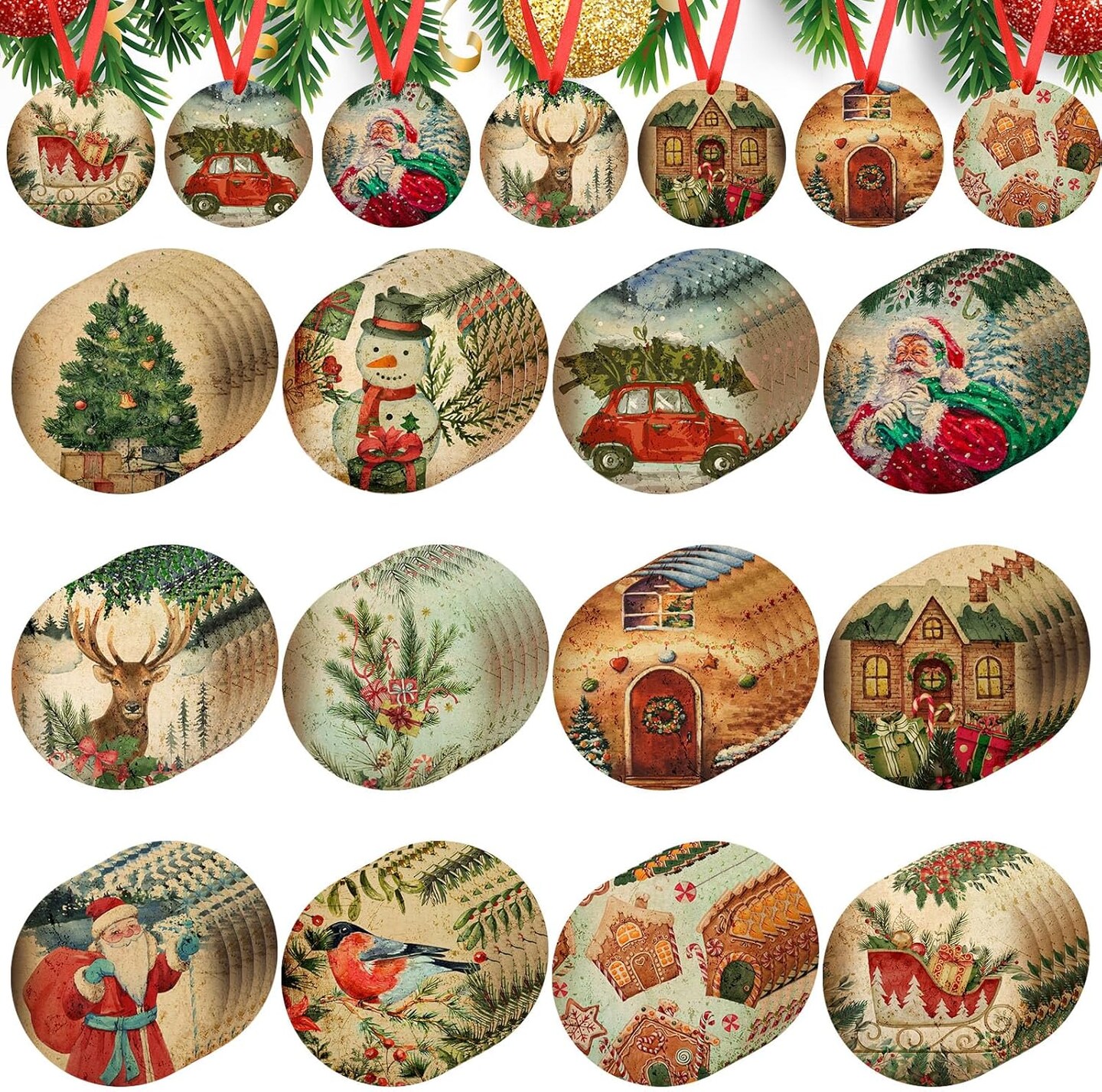 60 Pcs Vintage Christmas Tags for Gifts Merry Christmas Labels with String Holiday Presents Tags for Xmas Gift Tags with Ribbon for Home Decor Gift Wrapping Holiday Presents Package (Retro Style)