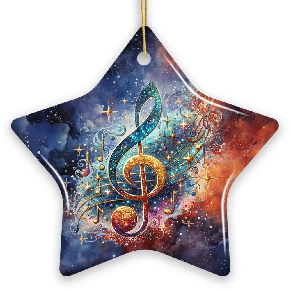 Treble G-Clef Cosmic Melodic Symphony Ornament, Festive Holiday Decor, Musician Souvenir