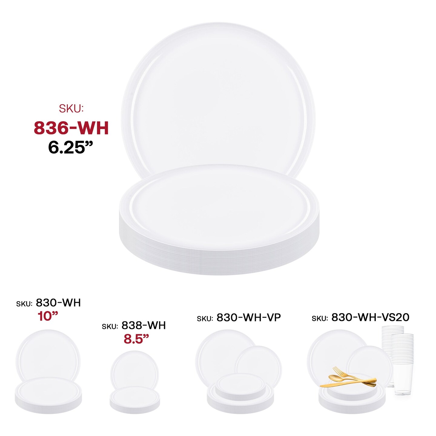 White Flat Round Disposable Plastic Pastry Plates - 6.25" (120 Plates)