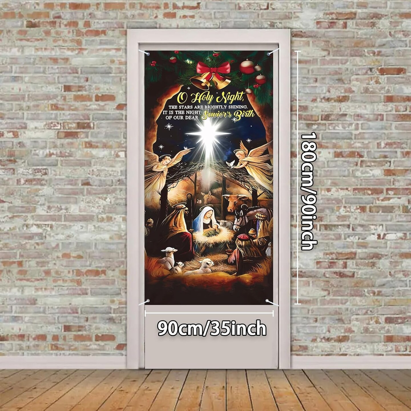 Christmas Door Cover Decorations,Jesus Nativity Scene Christmas Fabric Door Decoration Porch Sign Holy Night Outdoor Religious Front Door Banner Winter Holiday New Year Xmas Office Home Party Supplies