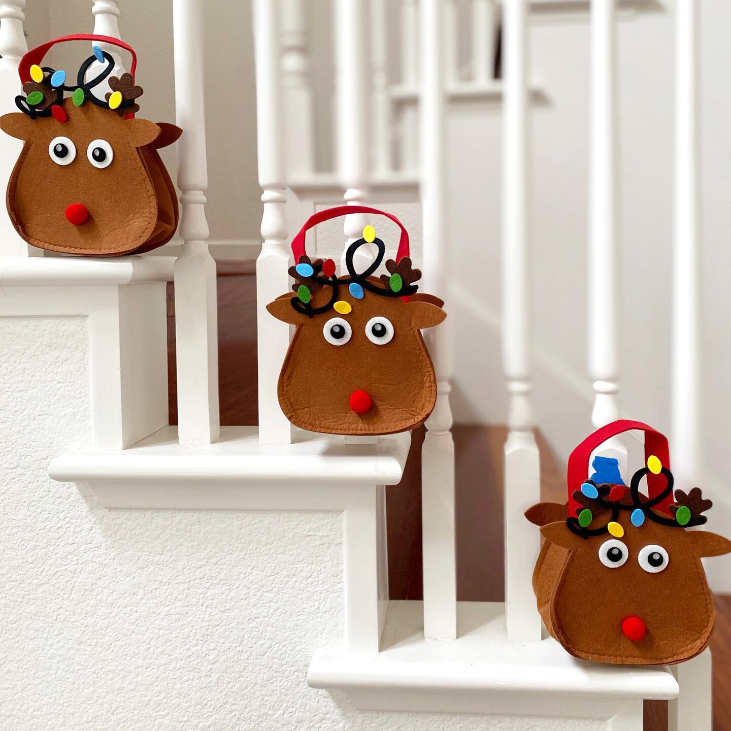 Wrapables Felt Reindeer Gift Bags, Holiday Decorations (Set of 6)