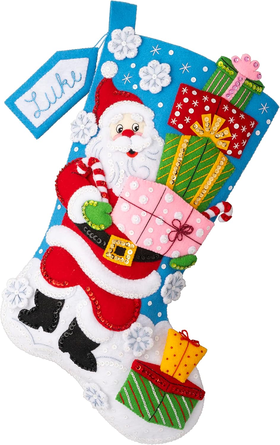 Felt Applique Stocking Kit, Santa&#x27;s Gift Galore 18&#x22; Felt Applique Stocking Making Kit, Perfect for DIY Arts and Crafts, 89560E