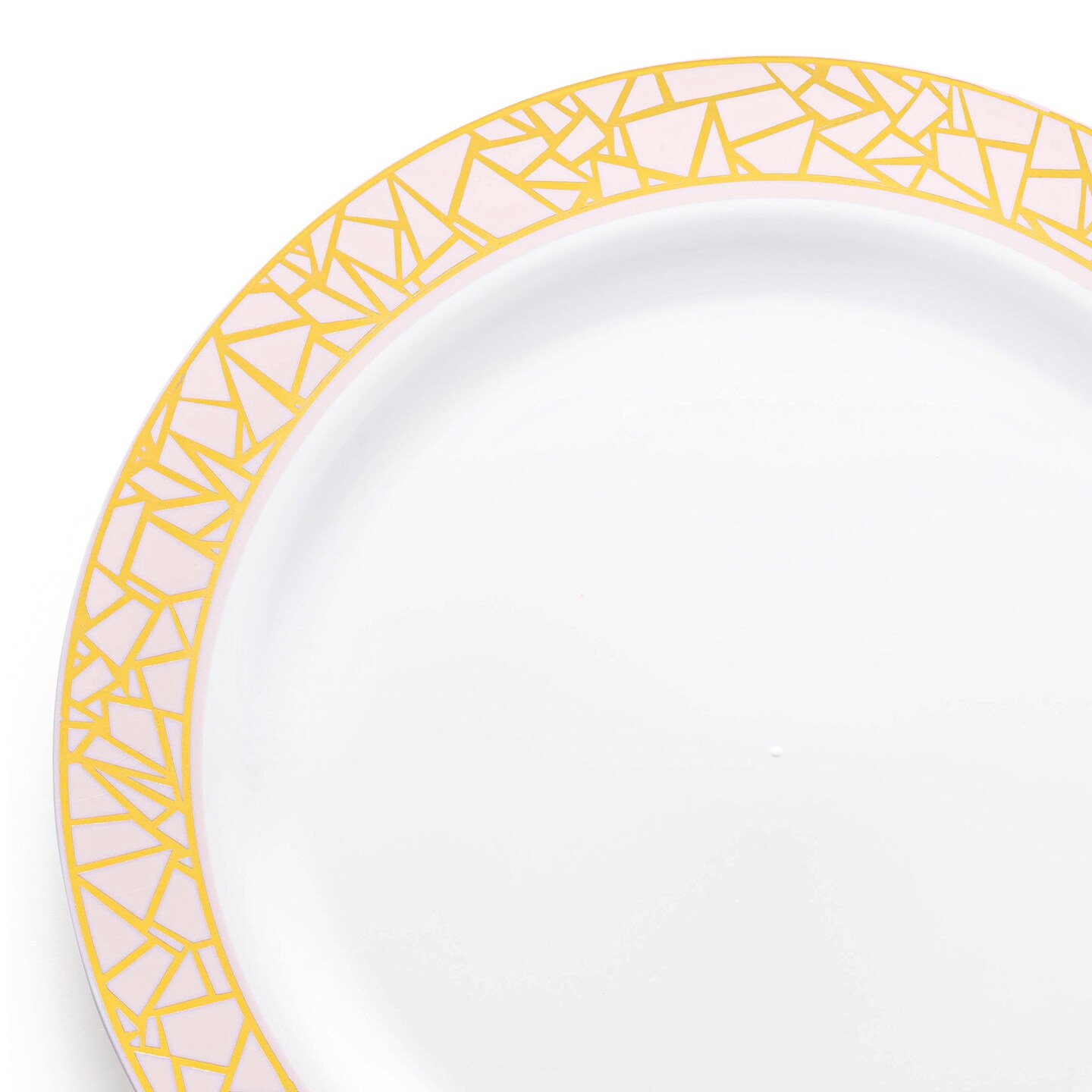 White with Pink and Gold Mosaic Rim Round Plastic Appetizer/Salad Plates - 7.5" (120 Plates)
