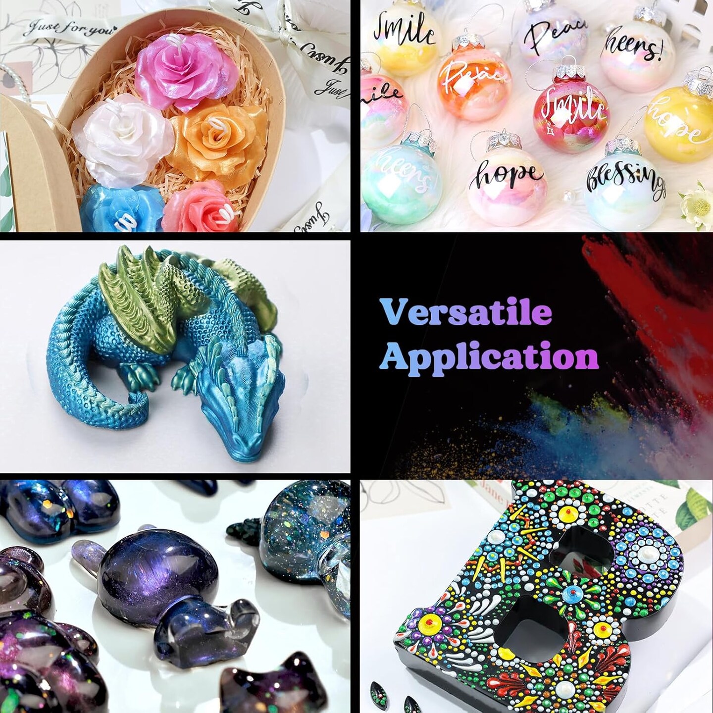 LET&#x27;S RESIN 60 Colors Mica Powder,Natural Pearlescent Pigment Powder for Epoxy Resin/UV Resin for Candle Making, Resin Dye, Painting, Bath Bombs, Art Crafts