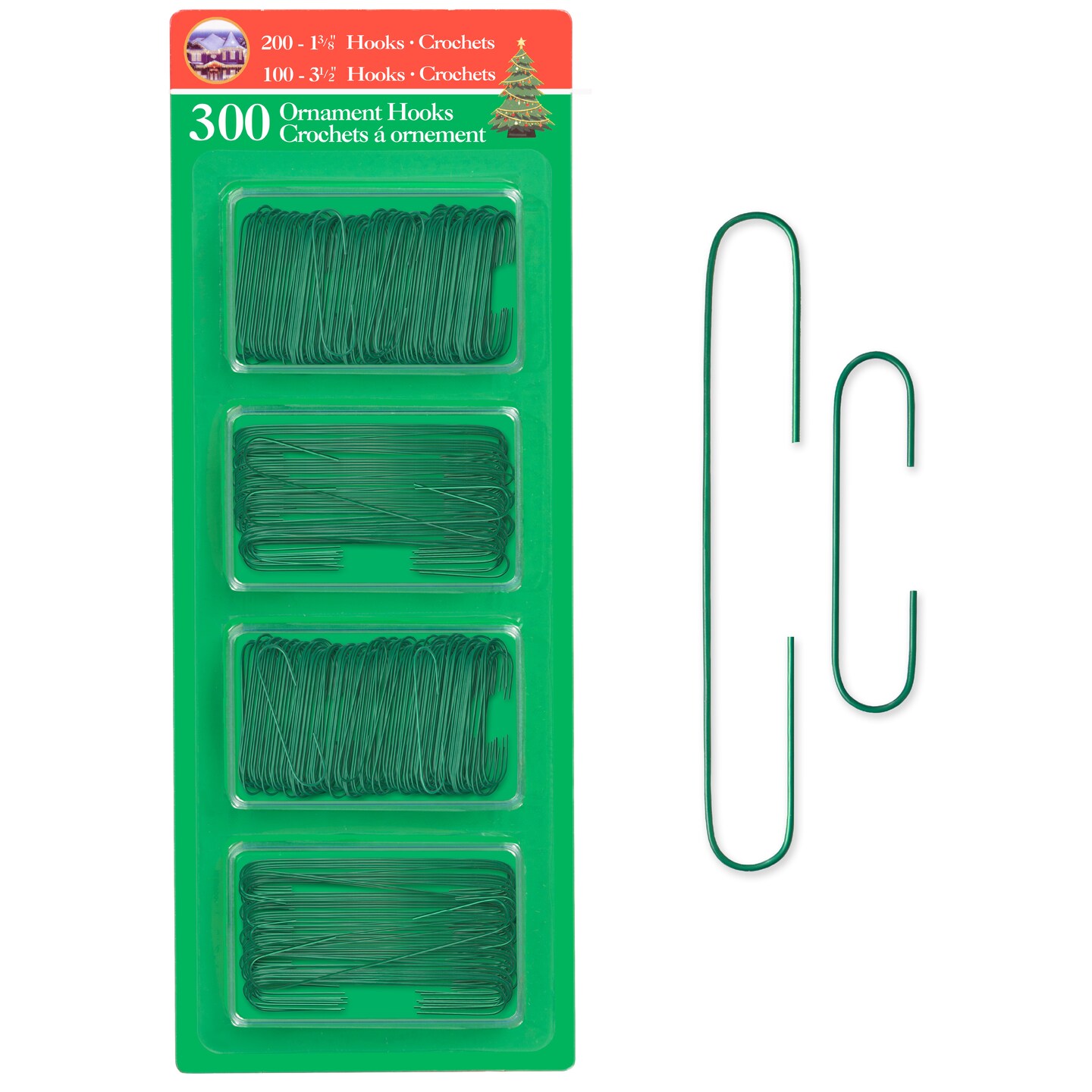 RNDs 300 Pack Ornament Hooks Christmas Tree Decorating Hangers- Metal Wire Ornament Hooks For Christmas Tree Decoration Hanging (Green)
