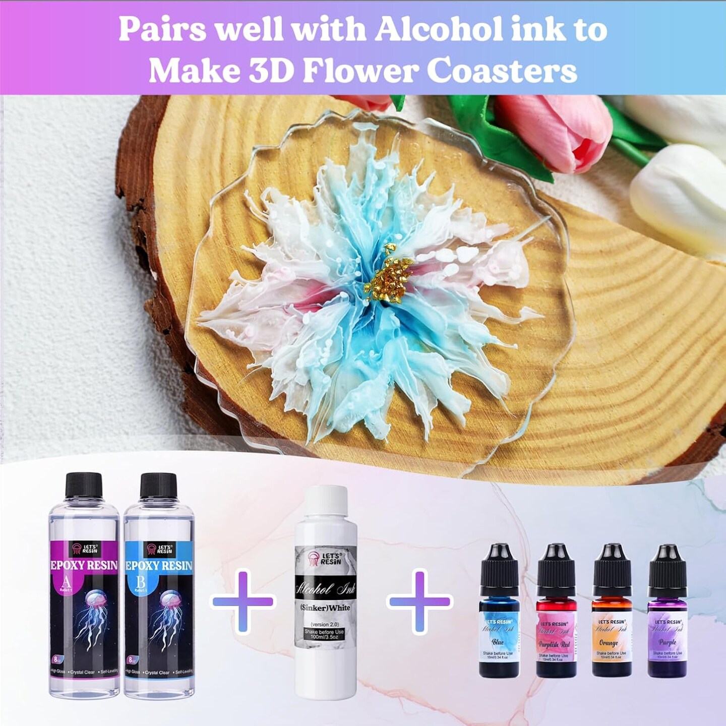 LET&#x27;S RESIN White Alcohol Ink for Epoxy Resin, Upgraded White Alcohol Ink 3.5oz/100ml, Alcohol-Based Resin Ink, White Resin Pigment for Resin Petri, Tumblers, Painting, Resin Art