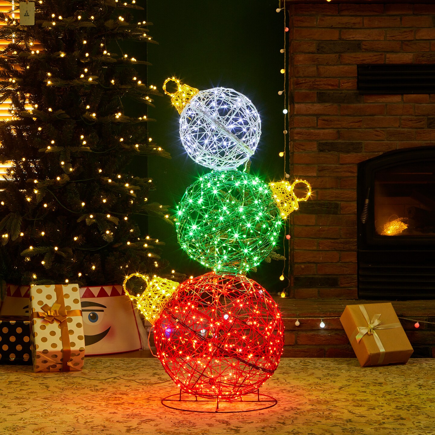 39.25&#x22;H Lighted Christmas 3D PVC Stacked Ornaments Outdoor D&#xE9;cor with 760 Green LED Lights