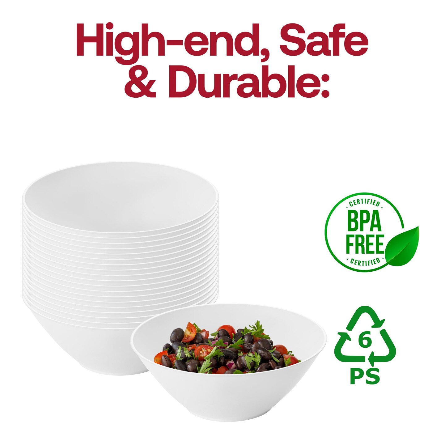 Solid White Organic Round Disposable Plastic Dessert Bowls - 6 oz. (120 Bowls)