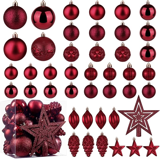 Shatterproof Christmas Tree Decorative Hanging Ornaments with Loop for Xmas Holiday Party Wreath Home Decoration (Burgundy)