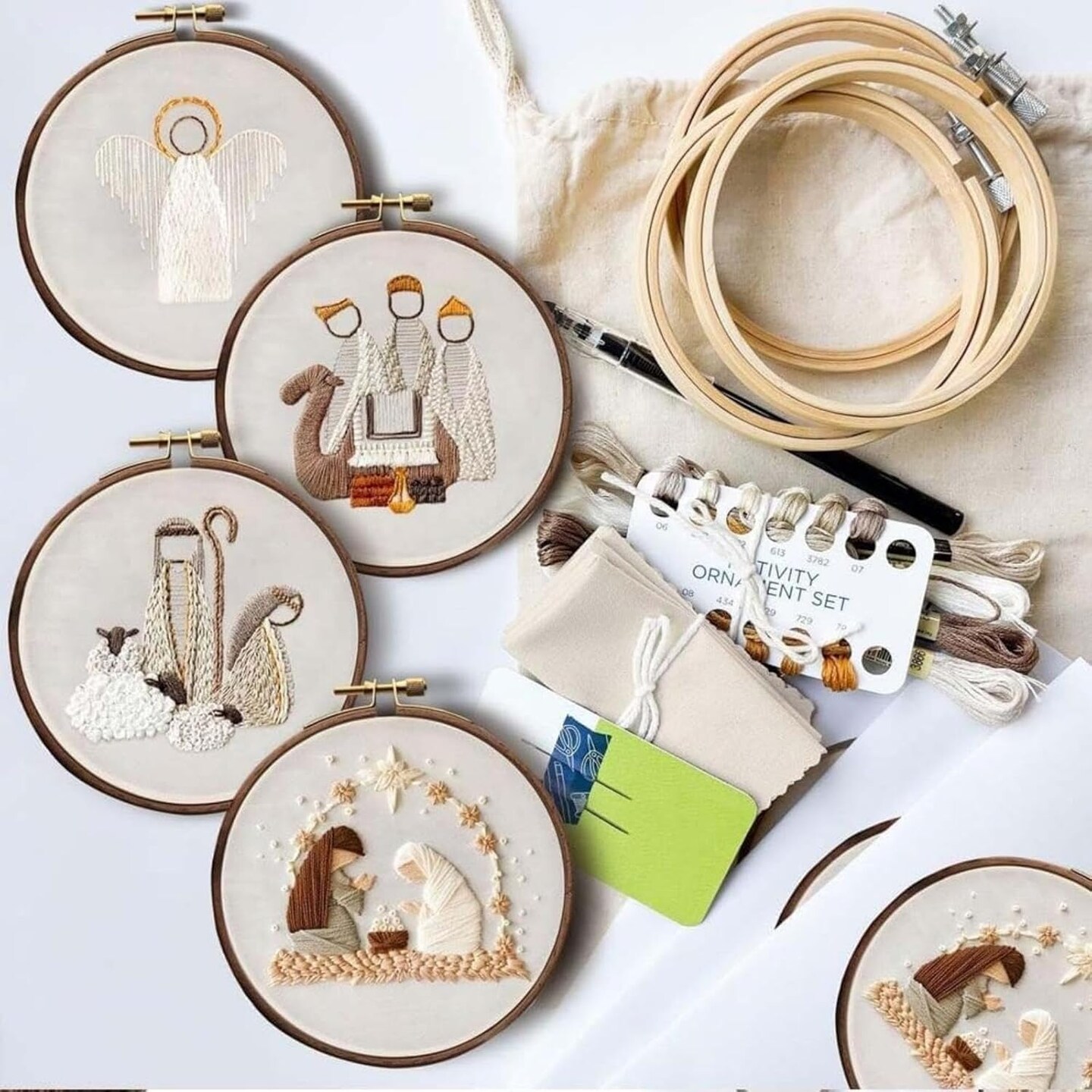 Christmas Embroidery KIT,Adults Kids DIY Handmade,Hand Embroidery Starter Kits with Stamped Embroidery Pattern,for Christmas Embroidery Kits for Adults Beginners Starter (E)