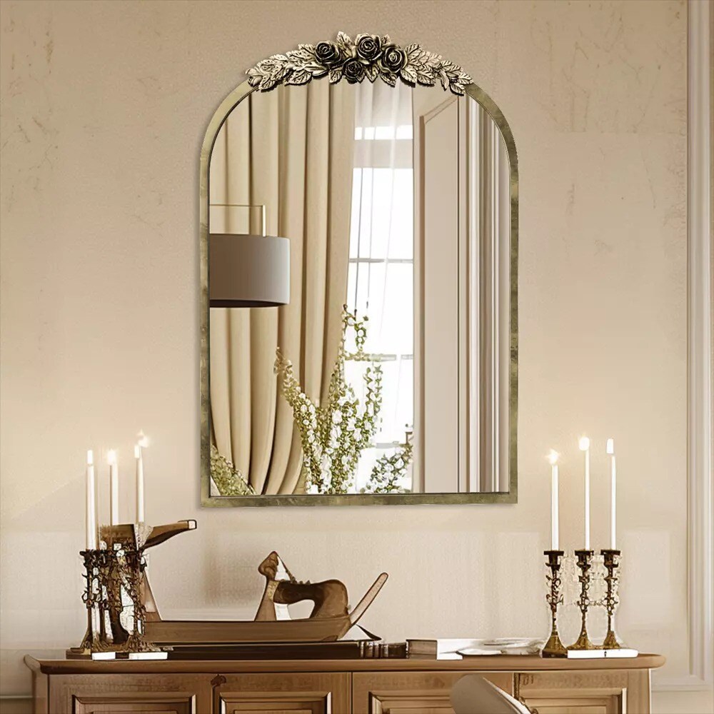Gold Antique Wall Mirror Brass Arched Mirror Decorative Vintage Bathroom Mirrors