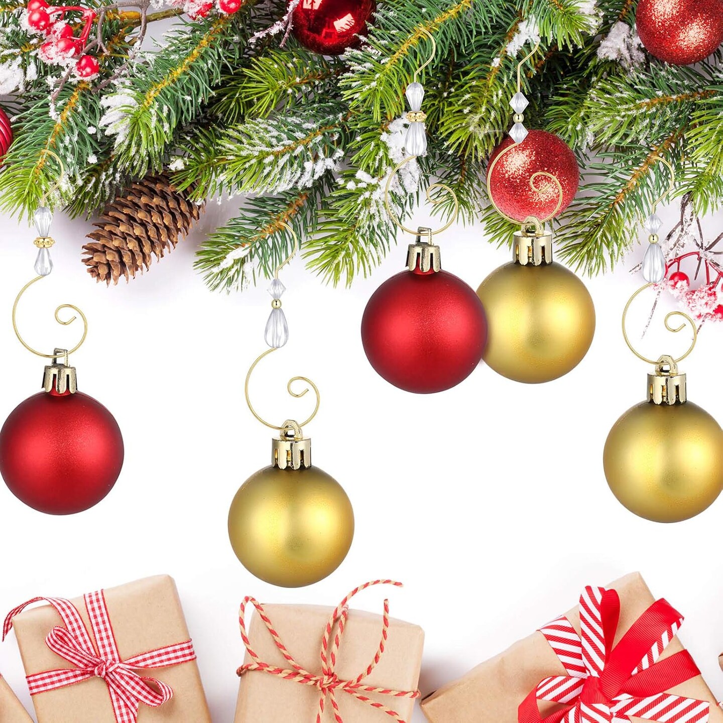 Christmas Ornament Hook Acrylic Wire Ornament Hook Christmas Acrylic Ornament Hook for Christmas Tree Ornament Hanger, Home Decor, 4 Styles (Gold Hook, Transparent Bead,72 Pieces)