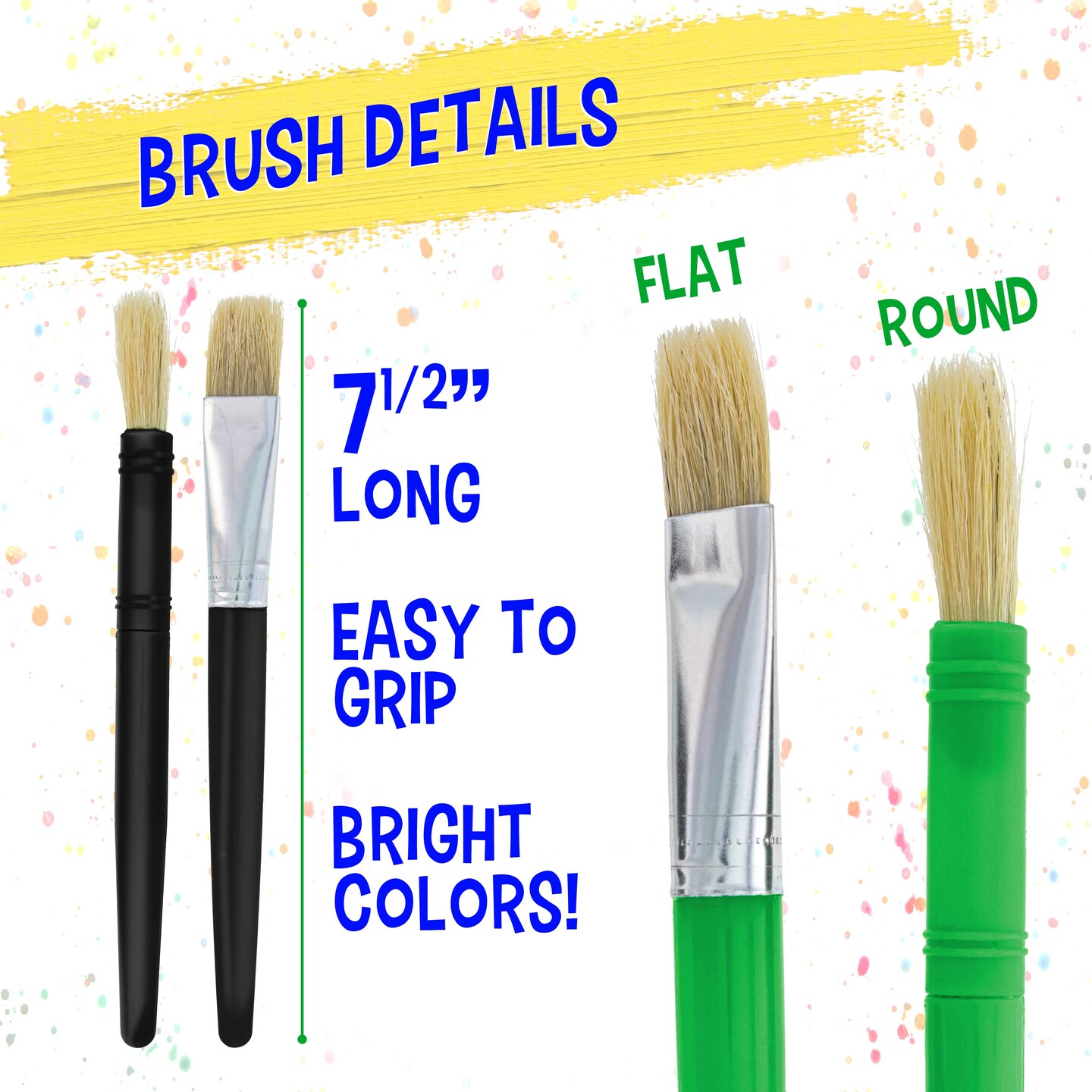 U.S. Art Supply 20-Piece Large Round and Flat Children&#x27;s Hog Bristle Tempera Paint Brush Set - Fun Kid&#x27;s Party, School, Student, Class Craft Painting