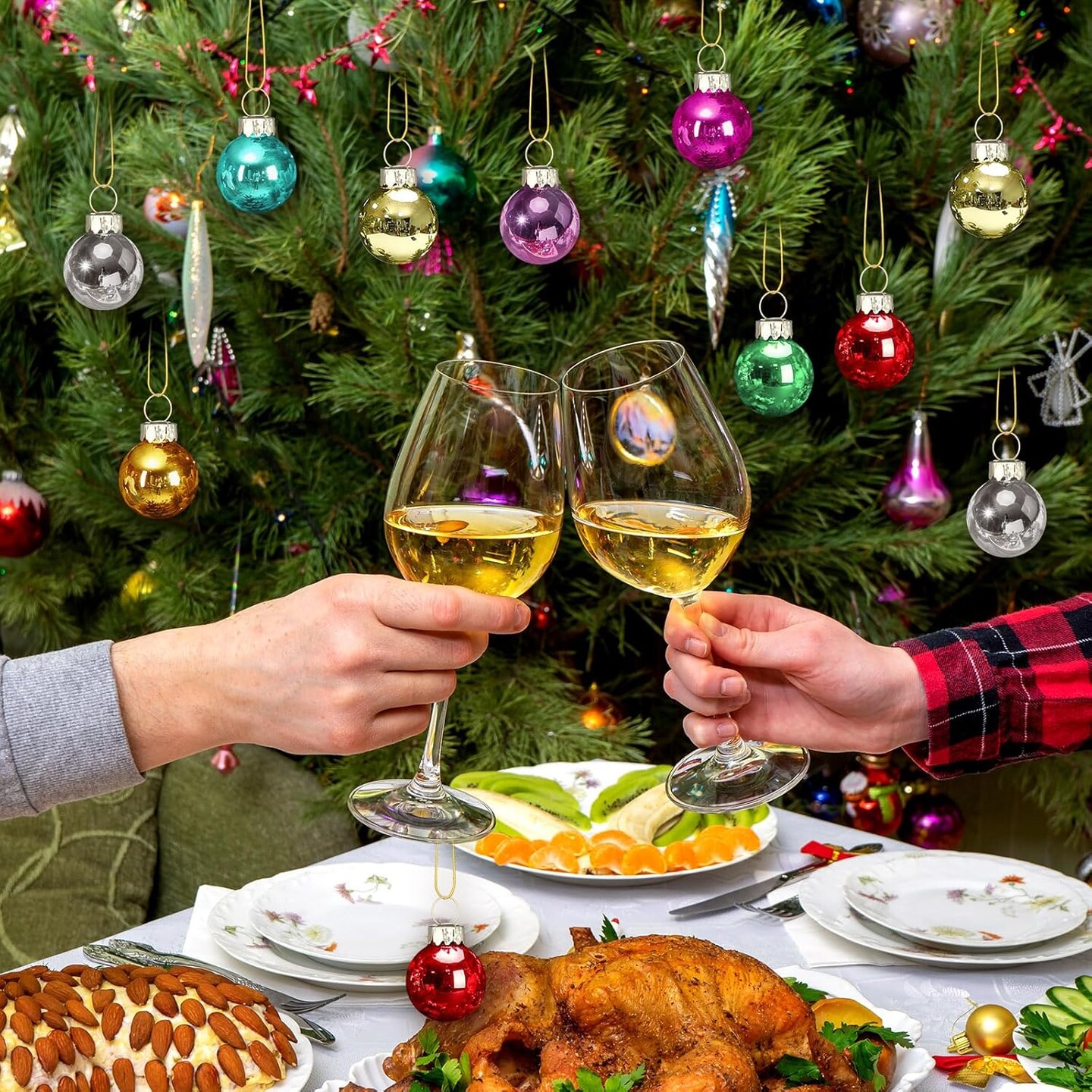 32 Pieces 1 Inch Mini Glass Christmas Ornaments Balls Shiny Christmas Balls Mini Christmas Tree Ornaments Hanging Tiny Colorful Ball Decoration Pendant for Xmas (Multi Colors)