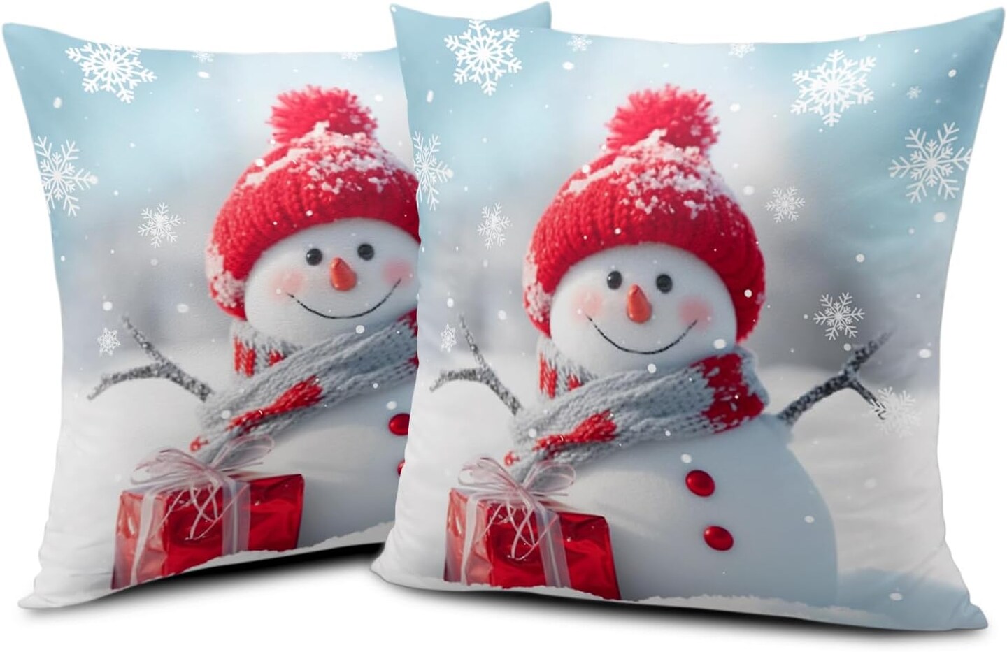 Christmas Snowman Pillow Covers 16x16 Set of 2 Winter Throw Pillow Cover Snowflake Pillowcase Simple Christmas Decor Cushion Covers Double Sided for Bed Sofa Living Room