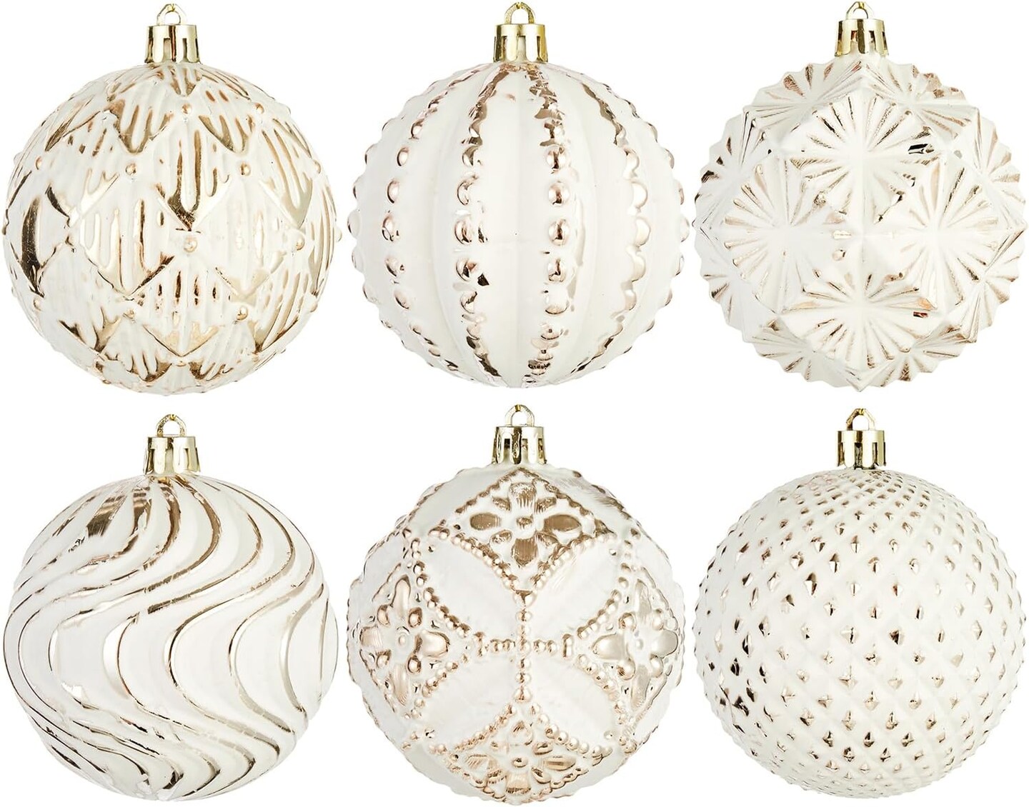 Champagne Farmhouse Christmas Ball Ornaments&#xFF0C;6 PCS Vintage Rustic Distressed Xmas Hanging Ornaments Shatterproof Antique Traditional Style Christmas Tree Decorations