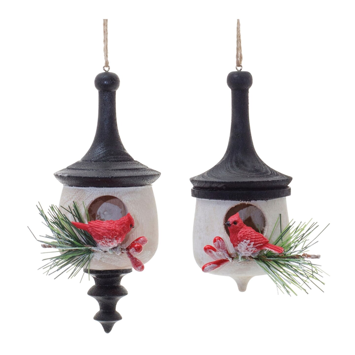 Melrose Finial Birdhouse Christmas Ornaments - Brown and Red - 5.5&#x22; - 6ct