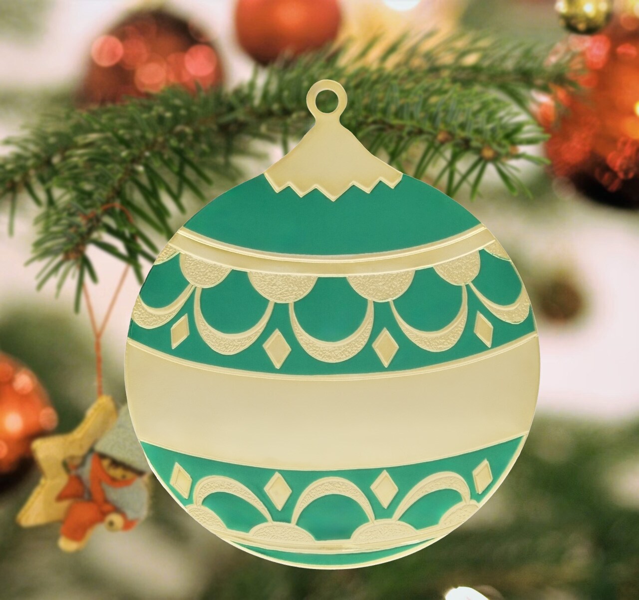 Gloria Duchin Green Enamel Ball Gold Metal Christmas Ornament