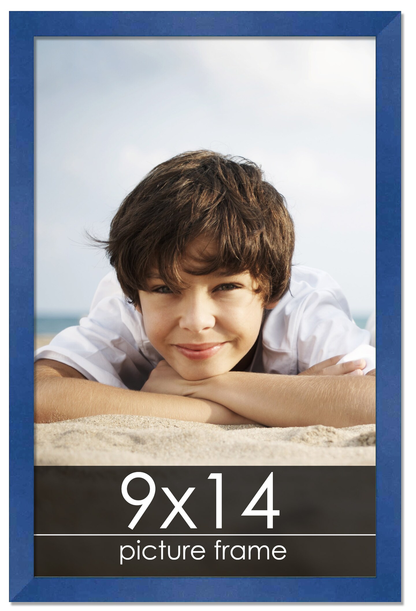 9x14 Classic Modern Blue Picture Frame - UV Acrylic, Foam Board Backing, Hanging Hardware