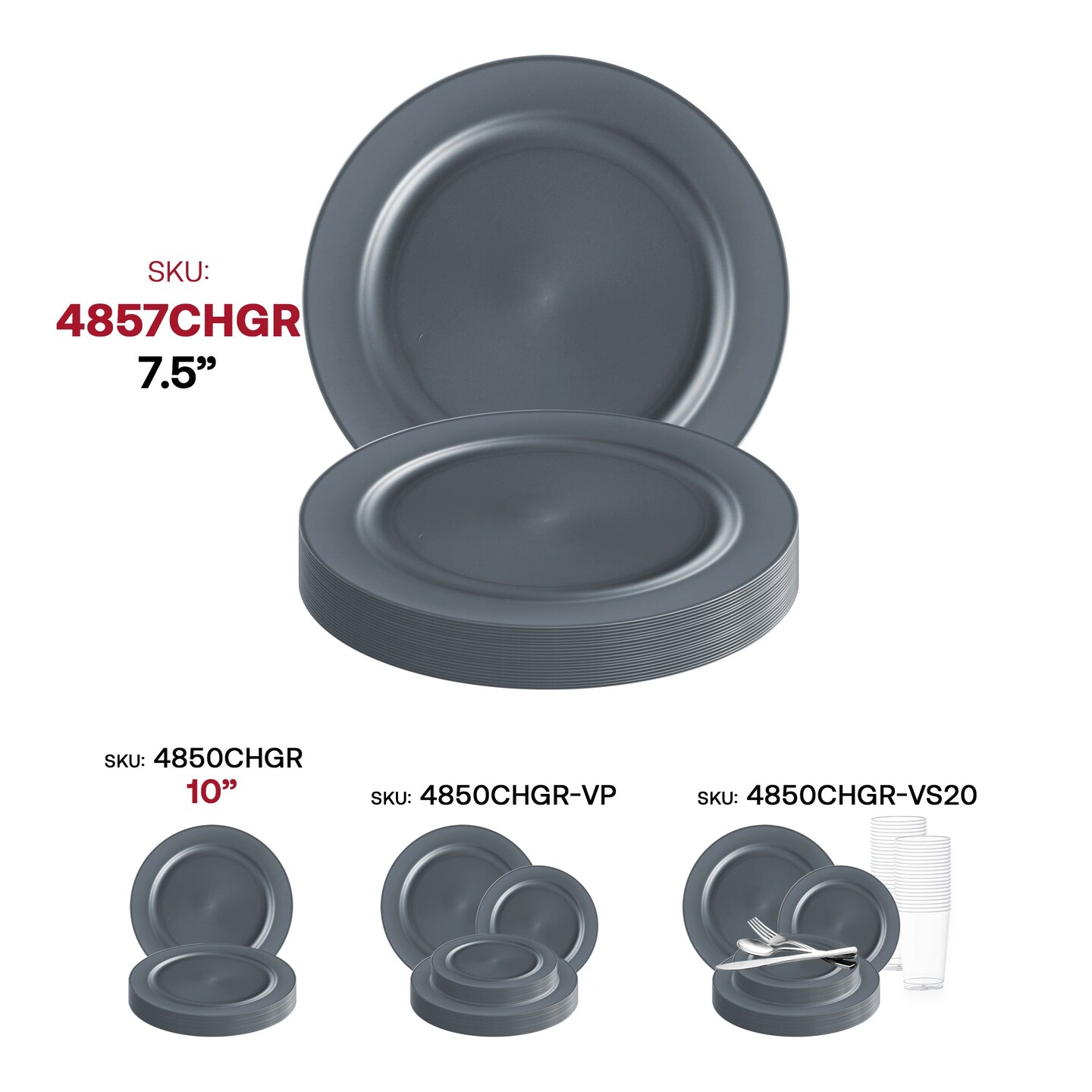 Matte Charcoal Gray Round Disposable Plastic Appetizer/Salad Plates - 7.5" (120 Plates)